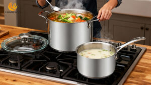 stainless steel pot cooking