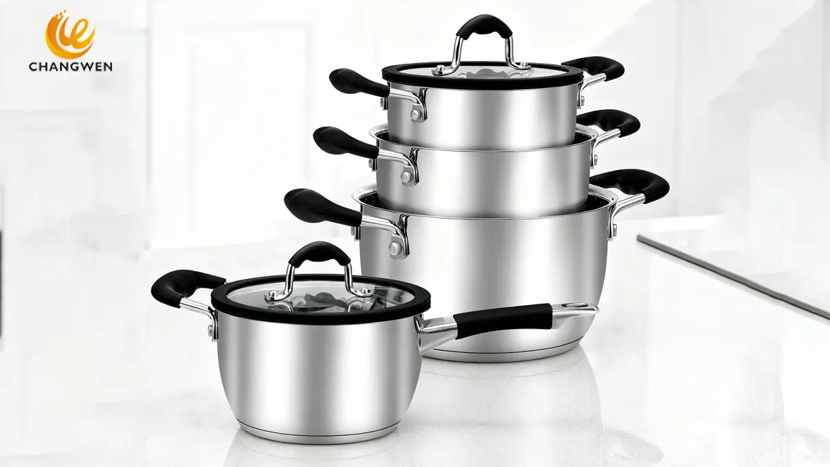 Stainless steel pot with G-shaped glass lid