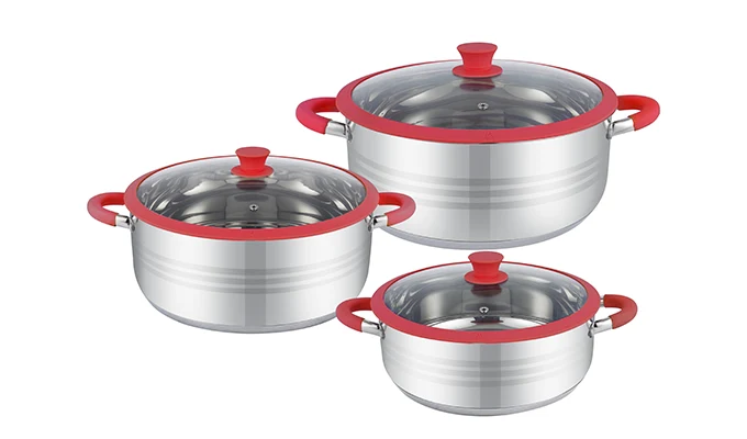 Red silicone handle 6-piece stainless steel soup pot