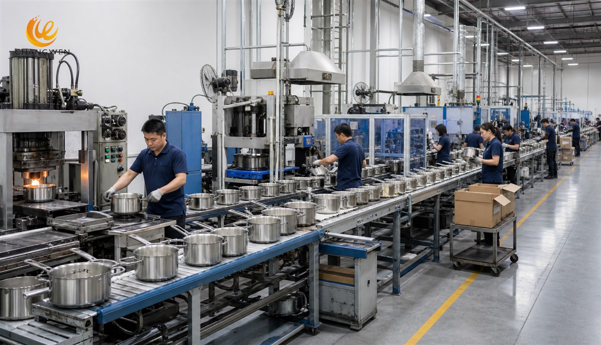 OEM cookware moving through a coordinated 45-60 day mass-production process